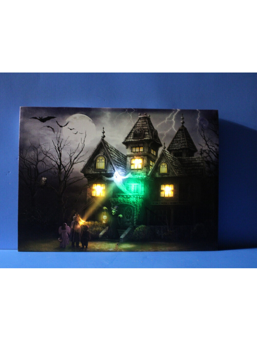 Halloween Haunted House Canvas Wall Decor w LED Lights & Sounds 14x10 Scary!